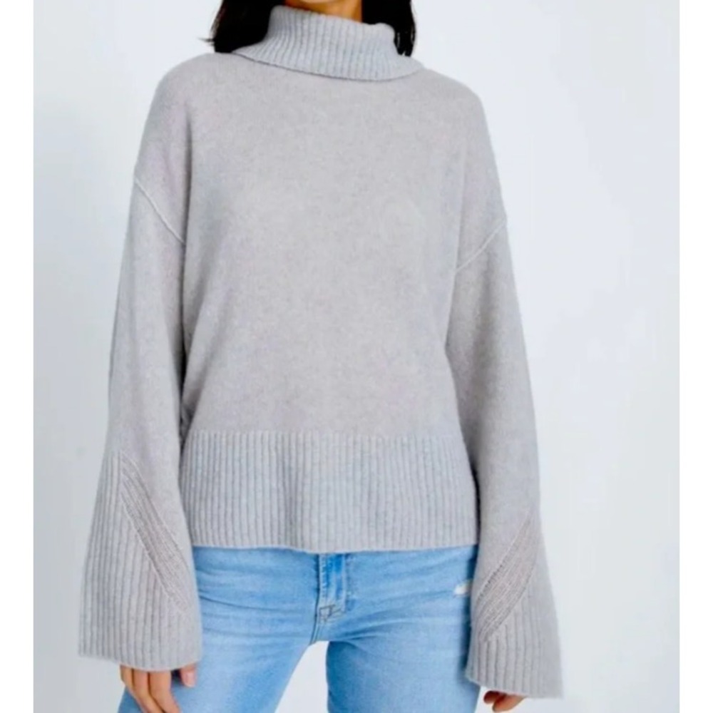 $298 7 For All Mankind 100% Cashmere Sweater Turtleneck Women size XS Gray b3